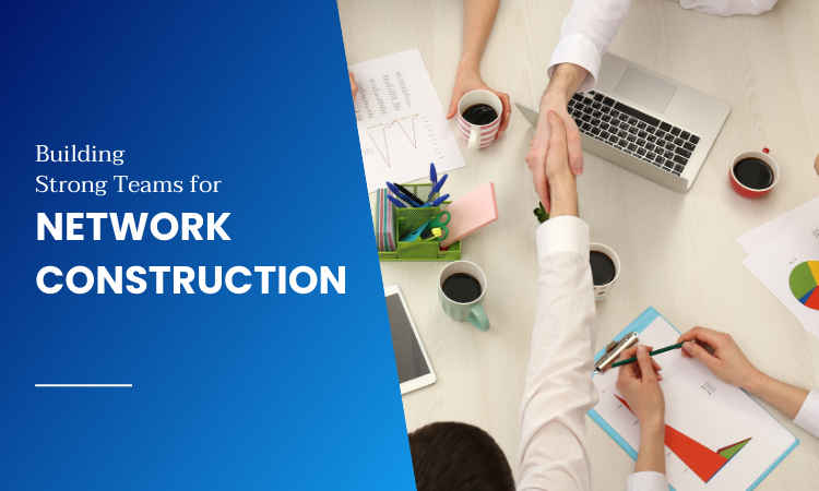 Image of employees working together and bonding with each other to create strong team for network construction